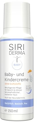 SIRIDERMA Baby- & Kindercreme | Milde, basische Hautpflege für trockene, empfindliche Haut | Hautberuhigend & feuchtigkeitsspendend | Auch bei Neurodermitis | Ohne Parfum, 150 ml