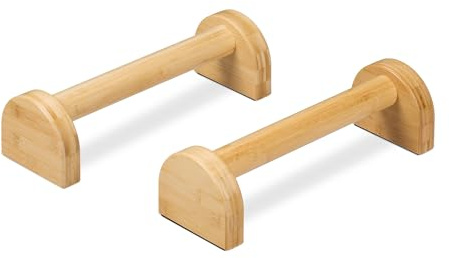 Relaxdays Liegestützgriffe, 2er Set, Parallettes Bambus, HBT: 10 x 12 x 36 cm, Calisthenics, Handstand Stütze, Natur