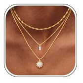 Kakonia Kette Damen – Layering Gold Halskette, 14K Goldkette mit CZ und Herz-Anhänger, Mehrreihig, Hypoallergen & Wasserfest – Verstellbarer Layering Schmuck für Frauen
