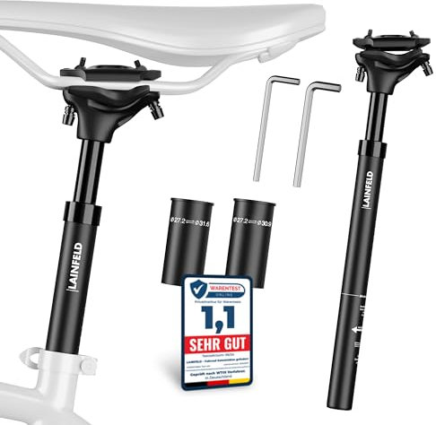 LAINFELD Gefederte Fahrrad-Sattelstütze inkl. Werkzeug (27,2 / 30,9 / 31,6 mm) – Verstellbare Sattelfederung für E-Bike & Fahrrad