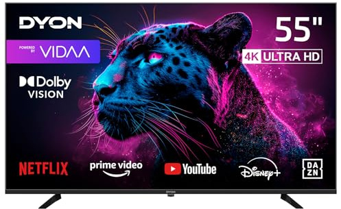 DYON Movie Smart 55 VX-2-55 Zoll (139 cm) 4K UHD Smart TV mit Triple Tuner (DVB-C/-S2/-T2), App Store, Prime Video, Netflix, YouTube, DAZN, Disney+, waipu.tv, Hotelmodus