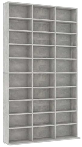 vidaXL CD-Regal Regalwand Bücherregal Regal Schrank CD DVD Aufbewahrung Medienregal Standregal Bücherschrank Betongrau 102x16x177,5cm Holzwerkstoff