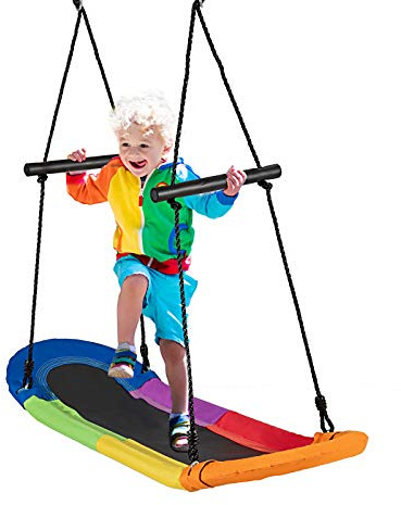 COSTWAY Nestschaukel oval, Skateboard Schaukel mit Griffen, Kinderschaukel bis 150 kg belastbar, Outdoor Mehrkindschaukel, Baumschaukel, Gartenschaukel für Kinder & Erwachsene (Bunt)