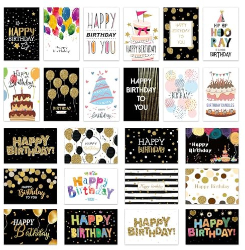 Geburtstagskarten Set mit Umschlag, 24 Stück Glückwunschkarten zum Geburtstag, Geburtstagskarten Klappkarten mit Umschlägen, Blanko Karten für Geburtstag (Stil A)