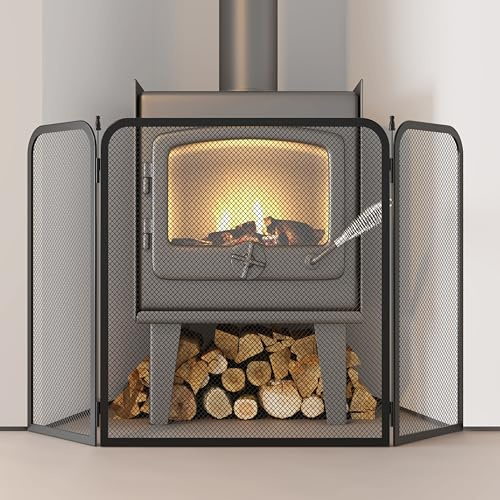 Kingson Schwarzer Kaminschutz – 96,5x53 cm – Sicherheits-Kaminschutz für Holzbrenner, Scheitholzbrenner und offene Feuer – Baby-Sicherheits-Kaminschutz für Hausschutz
