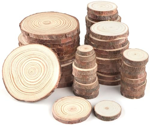 60 Stück Holzscheiben Holz, 1-3cm/4-5cm/7-8cm Durchmesser Ohne Loch, Baumscheiben Rund zum Basteln, Ca.5mm Dicke, Natürliche Kiefernholz Holzscheiben für DIY-Kunst Weihnachten Halloween Dekoration