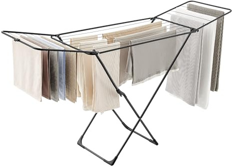 SONGMICS Wäscheständer, Standtrockner klappbar, Flügelwäscheständer, freistehend, für Innen- und Außenbereich, für Bettwäsche und Kleidung, schwarz LLR540B01