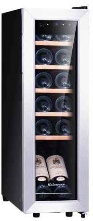 Kalamera Weinkühlschrank, 12 Flaschen 35 Liter Weinklimaschrank klein mit Kompressor, 5-18°C, KRC-35FCSS