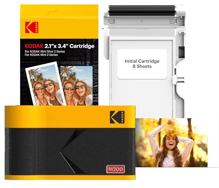 KODAK Mini 2 ERA 4PASS Mobiler Fotodrucker (5,3x8,6cm) Fotodrucker + 8 Blatt im Lieferumfang enthalten + 30-Blatt-Patrone, Gelb