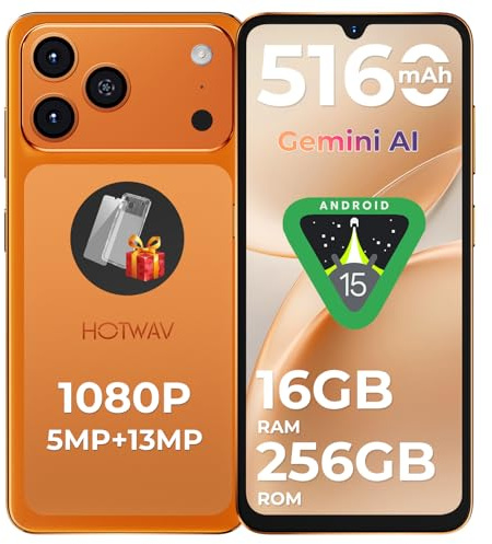 HOTWAV A17 Pro Max 2026 Handy ohne vertrag 6,75 HD+, 16GB+256GB/1TB TF Android 15 Smartphone Ohne Vertrag, 5160mAh Akku Quick-Charge, Dual SIM 4G Handys,Fingerabdruck/Face ID/Gemini AI/GPS/OTG