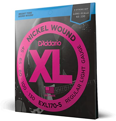 D'Addario EXL170-5 5-String Nickelumwickelte Bassgitarrensaiten, Light, 45-130, Long Scale