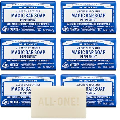 Dr. Bronner's Pure-Castile Seife – Pfefferminze, 142 ml (6 Stück) | Feuchtigkeitsspendende Körper-, Gesichts- und Handwäsche für sanfte Haut, glatter, reichhaltiger Schaum