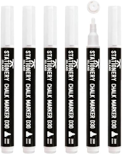 STATIONERY ISLAND Kreidestifte für Tafel Abwaschbar, Weiß Kreidestift für Fenster, 3mm 6 Stück Kreidemarker, Fensterstifte