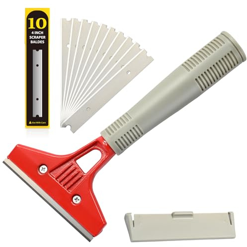Ehdis Fensterschaber mit 10 Klinge, Fenster Schaber, Fensterschaber Profi zum Entfernen von Kleber, Klebereste, Farbe, Abziehbilder, 4 Zoll, Rot