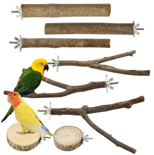 VGECEE 8 Stück Vogelspielzeug Holz Natur Sitzstangen Wellensittich Sitzstangen Naturholz Vogel Sitzstangen Spielzeug Vogelständer aus Holz Vogelkäfig Zubehör für Wellensittich Kanarienvogel