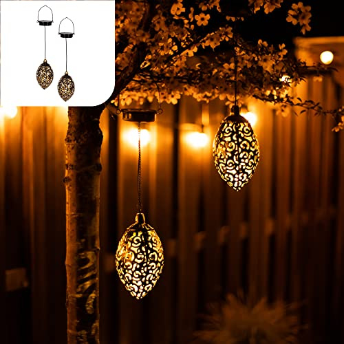 Gadgy Solar Orientalische Lampen für draußen – 2er Set Marokkanische Hängelaternen, Dekorative Solarleuchten für Garten, Terrasse und Balkon, Wetterfeste Außenbeleuchtung