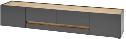 Lomadox TV Schrank Wohnbereich in anthrazit mit Absetzungen in Wotan Eiche Nb., B/H/T: ca. 220/40/45 cm