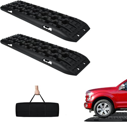 UISEBRT 2 Stück Offroad Tracks Traction Mats Anfahrhilfe Schlamm Sand Schnee Recovery Board, Reifenleiter Traktionshilfe mit Aufbewahrungstasche für Geländewagen Wohnmobil PKW LKW, Schwarz