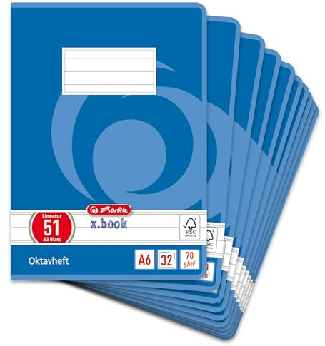 Herlitz Oktavheft x.book, A6, liniert, Lineatur 51, 32 Blatt, 10 Stück