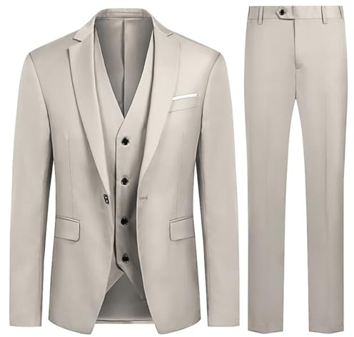 Allthemen Herren Anzug 3 Teilig Slim Fit Anzüge Business Hochzeit Modern | Sakko Hose Weste, Formelle Arbeit, 1 Knopf, Revers, Einfarbig, Einreihiger, Smoking, Komplett Set, Elegant