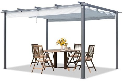 PRIMEYARD Pergola 3x4 m Terrassenüberdachung mit grauem Schiebedach Stahlrahmen