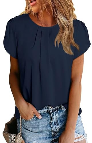 Dokotoo Damen Bluse Elegant Chiffon Blusenshirt Sommer Kurzarm Oberteile | Rundhals Lose Tunika Festliche Damenbluse Leichte Sommerbluse Schickes Shirt Casual Business Outfit