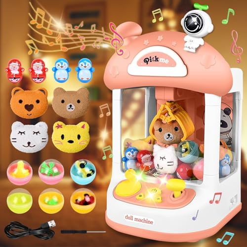 JONRRYIN Greifautomat für Kinder, Mini Candy Grabber mit Sound und Musik, Süßigkeitenautomat Claw Machine Geburtstag Weihnachten Spielzeug Geschenke für Mädchen ab 3 Jahren (Rosa)
