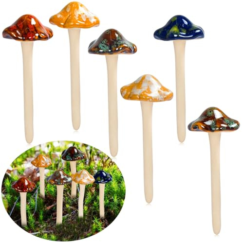 ENVEL Bunte Gartenpilze, Fairy Garden Pilz Keramik [ 4 Farbe 6 Stücke ] Garten Töpfe Dekoration Keramik Ornament für DIY Dollhouse Potting Shed Blumentopf Pflanzen
