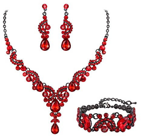 EVER FAITH Kristall Schmuckset Hochzeits Braut Art Deco Floral Teardrop Halskette Ohrringe und Armband Set