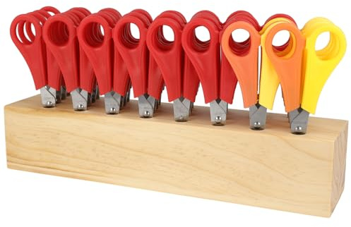Westcott Kinderschere 32 Stück in Holzblock | Schere mit integrierter 5 cm Skala | Bastelschere 13 cm (5) ideal für Kinderhände | Sicherheit durch abgerundete Spitze | 112TidyC 00