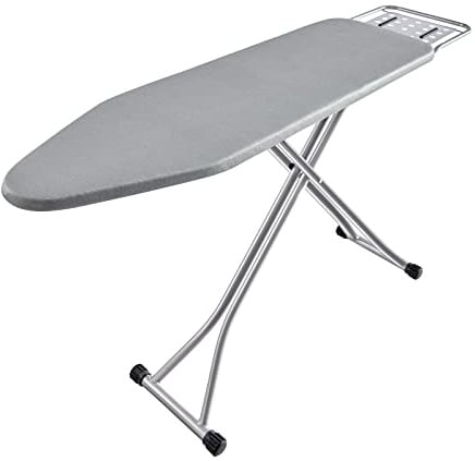 BKTD Bügelbrett, hitzebeständiger Bügelbrettbezug mit Dampfbügeleisenablage, Rutschfester klappbarer Bügelständer. Robuster Metallrahmen mit Beinen für Bügeleisen (34 * 88 * 134 cm) in Silbergrau.