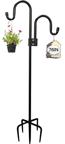 ADTSADDTO Schäferhaken Garden,193cm Garten Doppelhaken Mit 5 Prong Base Shepherds Crook Hook FÜR Solarleuchten, Pflanzenkörbe, Laternen, Vogelhäuschen