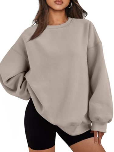 EFAN Damen Oversized Sweatshirts Hoodies Fleece Rundhalsausschnitt Pullover Pullover Pullover Casual Bequem Herbst Mode Outfits Kleidung 2023, Kaffeegrau, M