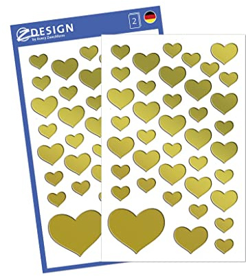 AVERY Zweckform 53282 Folien-Sticker gold Herzen 39 Aufkleber (Deko, Goldfolie, selbstklebend, Scrapbooking, Bullet Journal, Geburtstag, Hochzeit, Valentinstag, Karten, Fotoalbum, Gästebuch, Liebe)