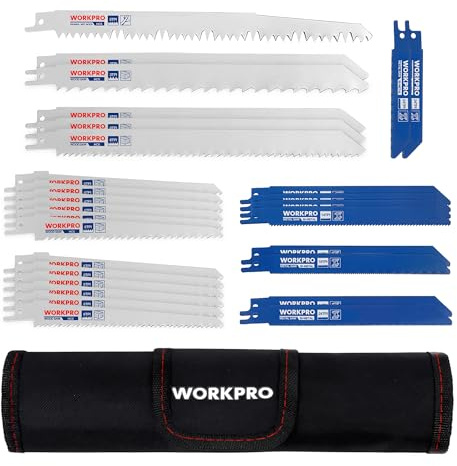 WORKPRO Sägeblatt Set für Holz & Metall & Kunststoff 32-teilige Säbelsägeblätter mit Handtasche (32 Stück) Kompatibel mit gängigen Sägen