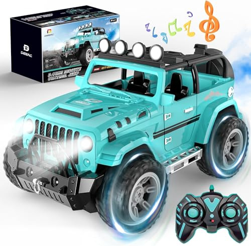 DEERC Ferngesteuertes Auto 1/16, RC Auto mit Licht, Nebel Sprühen, Klang, 2,4GHz All-Terrain-RC-Truck Rock, 2 Batterien 50 Minuten Spielzeit Ferngesteuerter Monstertruck für Jungen, Mädchen