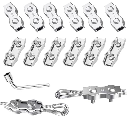 WDZGX Seilklemmen Drahtseilklemmen Duplex Klemme Seilverbinder Weidezaun M2 | Set 12 2mm Verbinder Stahlseil Klemmen Drahtseilklemme 304 Edelstahl Drahtseil Litzenverbinder Befestigungsschellen Doppelt