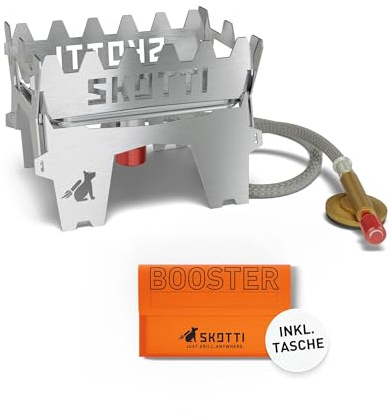 SKOTTI® Booster 2,1 kW - faltbarer Outdoor Mini Gaskocher und Campingkocher | Tragbarer Propangaskocher zum Kochen und Braten - kompakter Gas Stove für Camping, Trekking, Vanlife und Outdoor-Abenteuer