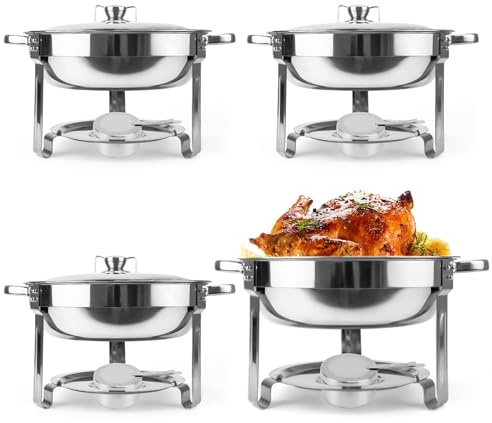 4er-Pack Chafing Dishes Buffet Set, Chafing Dishes Wärmer aus Edelstahl, Buffet Speisenhalter mit Deckel für Restaurant, Bankett, Party, Picknick, Cafeteria