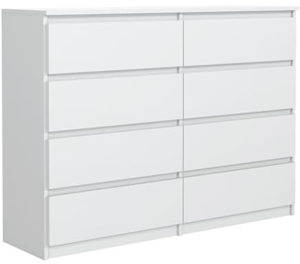 MebLocker Kommode mit Schubladen Weiß 120x101,5x39 cm - Sideboard für Wohnzimmer Flur Schlafzimmer - Moderner Schubladenschrank - Kommodenschrank - Schlafzimmermöbel