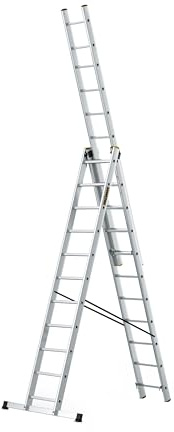 DRABEST Leiter PRO Serie Aluleiter 3-teilig Mehrzweckleiter 3x11 Stufen Leiter Multifunktionsleiter Kombileiter bis 150 kg Beslastbar - Arbeitshöhe 6,31 m - inkl. Eimerhaken