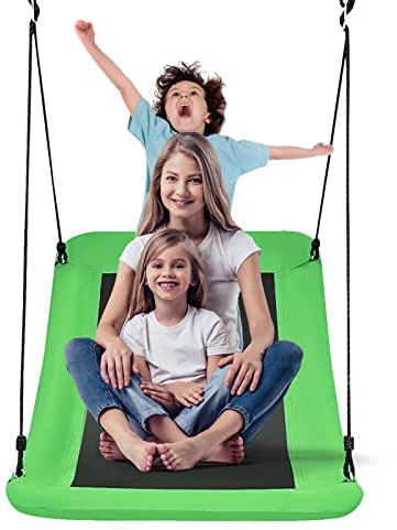 COSTWAY Nestschaukel verkrümmt bis 150kg belastbar, 120-180cm verstellbares Seil, Hängeschaukel Baumschaukel, Outdoor Mehrkindschaukel Gartenschaukel für Kinder & Erwachsene (Grün)