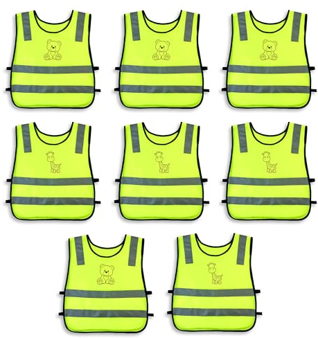 Warnweste Kinder 8er-Set, Warnweste Kinder 3-6 / 6-12 Jahre, Warnwesten Auto Kind, Reflektorweste, Kinderwarnweste 3-6 Jahre, Sicherheitsweste für Schulweg, Fahrrad, Auto - Reflektierende Warnwesten