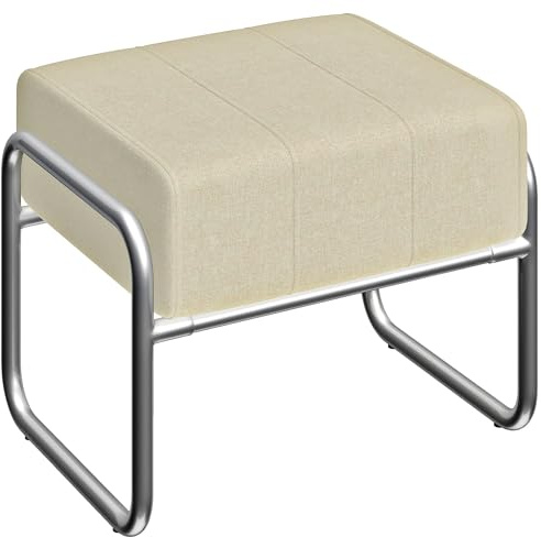 HOMCOM Fußhocker Sitzhocker Dick Gepolstert Hocker mit Stahlbeinen, Chenille-Stoff Polsterhocker für Schlafzimmer, Wohnzimmer, Beige
