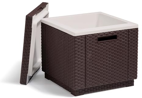 Allibert 212160 Kühlbox Hocker Ice Cube, Rattanoptik, Kunststoff, Braun