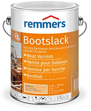 Remmers Bootslack farblos, 2,5 Liter, Hochglänzender Speziallack für Holz, Klarlack, auch für Holzmöbel, Fest- und Bierzeltgarnituren geeignet