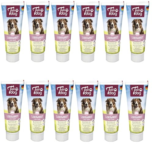 Tubi Dog Delikatess Leberwurst | 12er Pack | 12 x 75 g | Leckerli für Hunde | Ohne Geschmacksverstärker, Konservierungs- oder Farbstoffe | In der praktischen Soft-Touch-Tube