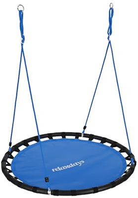 Relaxdays Nestschaukel, runde Hängeschaukel, für Kinder & Erwachsene, blau | verstellbar, draußen, Ø: 120 cm, bis 100 kg