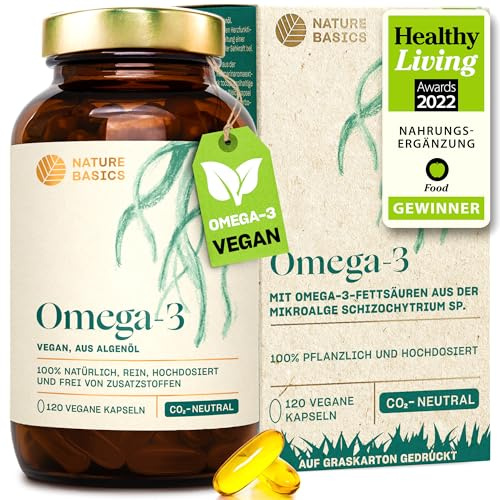 Nature Basics Omega 3 Algenöl | 120 Kapseln | Vegan | DHA & EPA | 4 Monate Vorrat, 1 Kapsel täglich, aus nachhaltigen Mikroalgen, ohne Fischöl, laborgeprüft