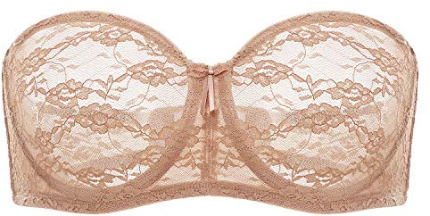DOBREVA Damen Trägerloser Spitzen BH mit Bügel Natürlich 95C